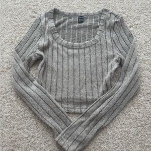 SHEIN Light Gray Ribbed Scoop Neck Sweater